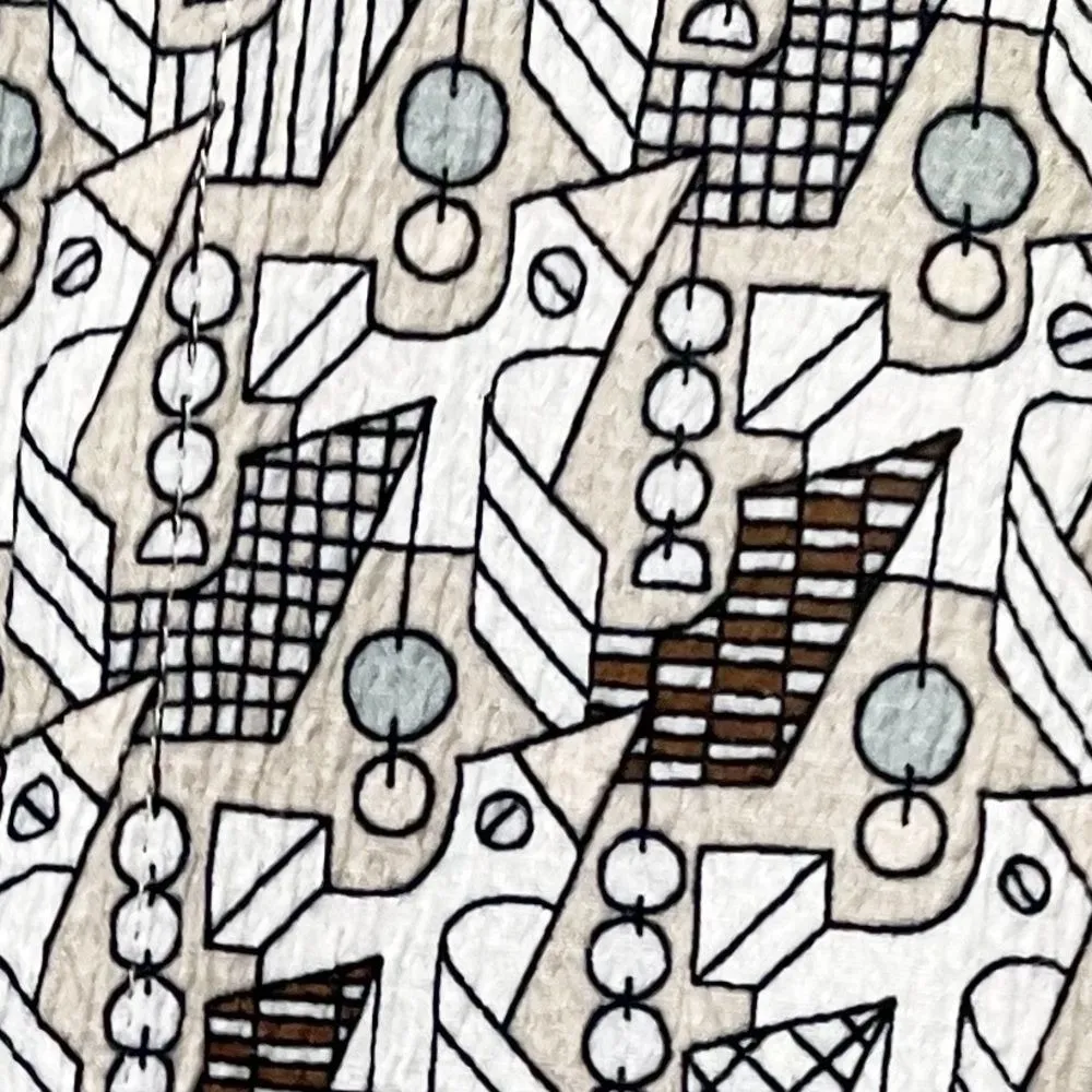 Flax Crinkled Camp Shirt Mod Print Neutral Dodo Button Front Top Size Medium - Image 4