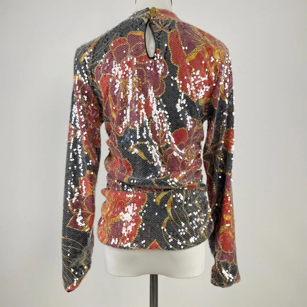NWOT Farm Rio Shiny Chita Tulle Sequins Floral Multicolor Blouse Size M - Image 9