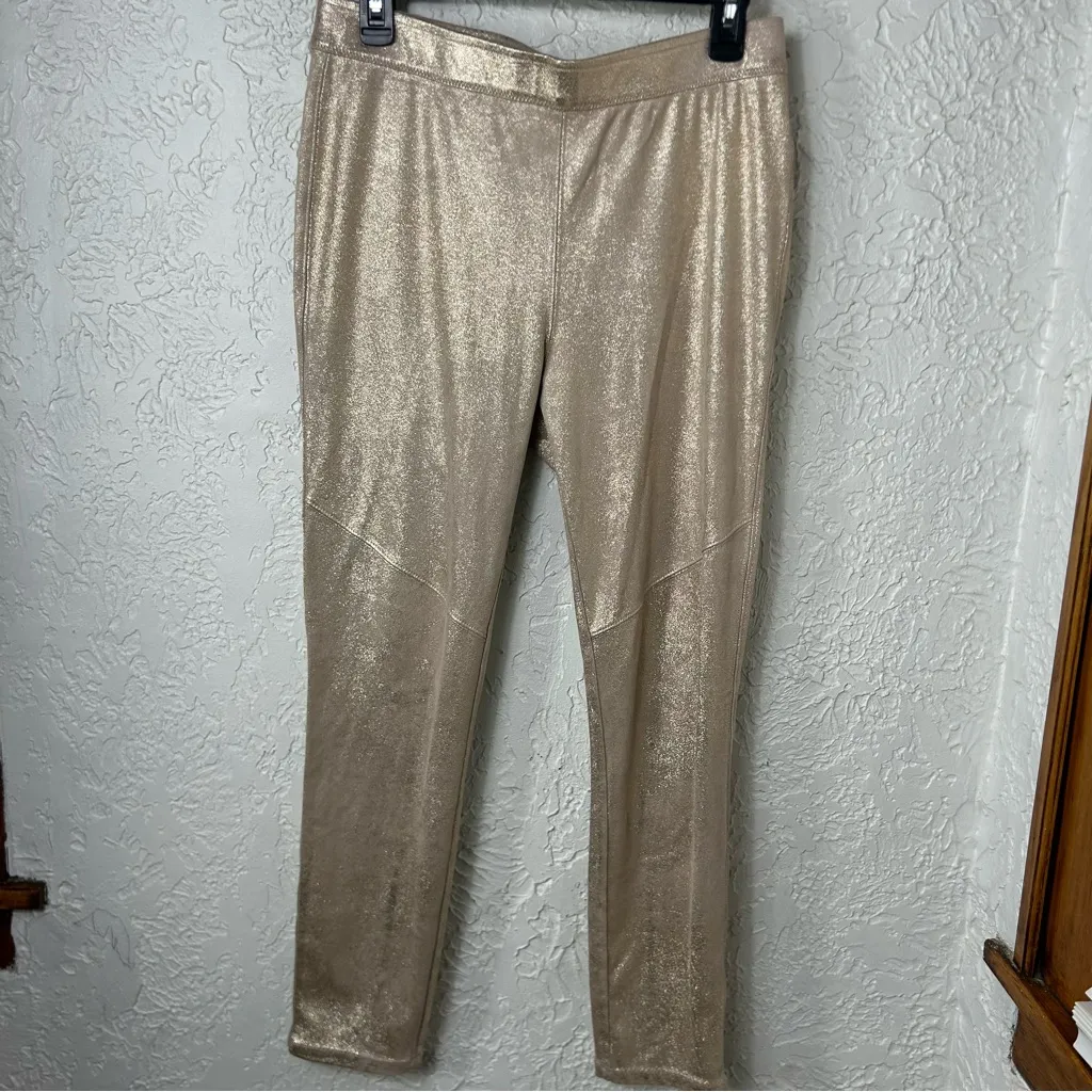 Free People | Taupe Metallic Faux Suede Leggings Stretchy Festive Size 29 - Image 4