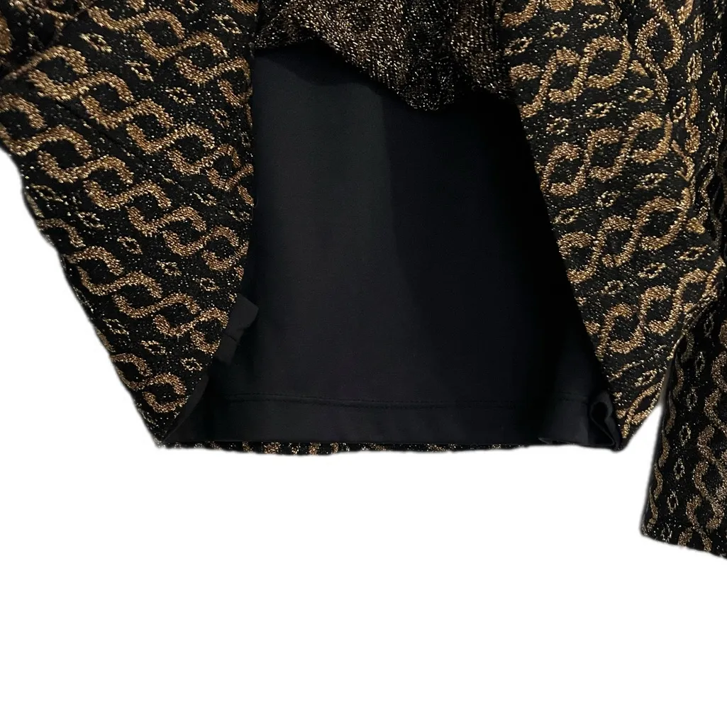 Vintage Women’s Size Large Metallic Knit Top Black Gold Long Sleeve Evening - Image 6
