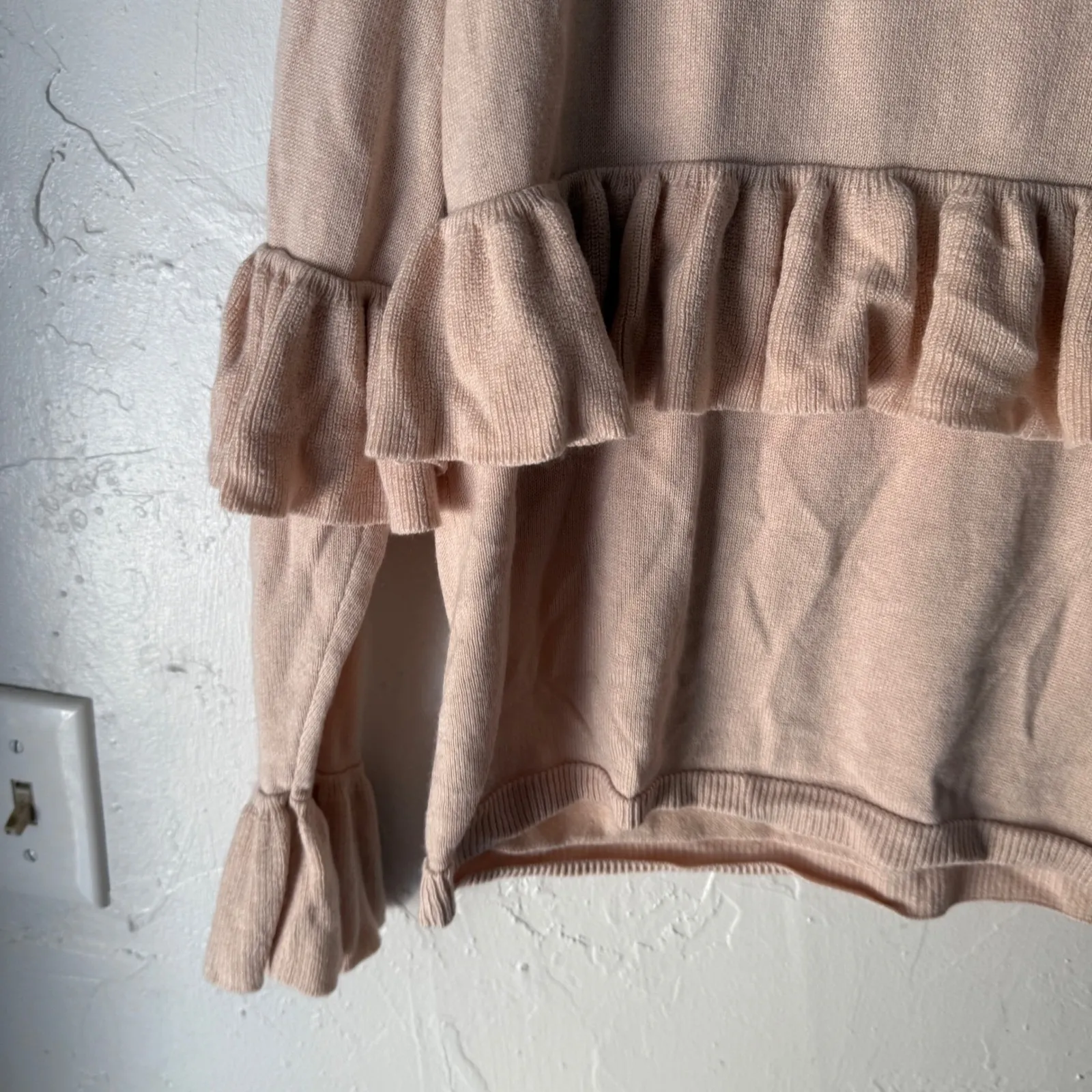 Cinq a Sept Beige Pink Silk Cashmere Ruffle Sweater XS Coquette Romantic - Image 7
