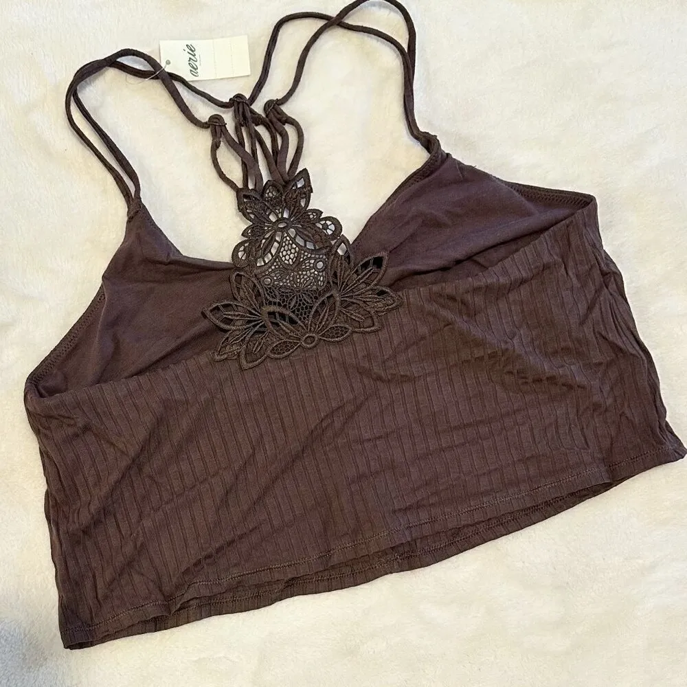 NWT Aerie Brown Cropped Lace Detail Bralette Tank - Size: Medium - Image 8