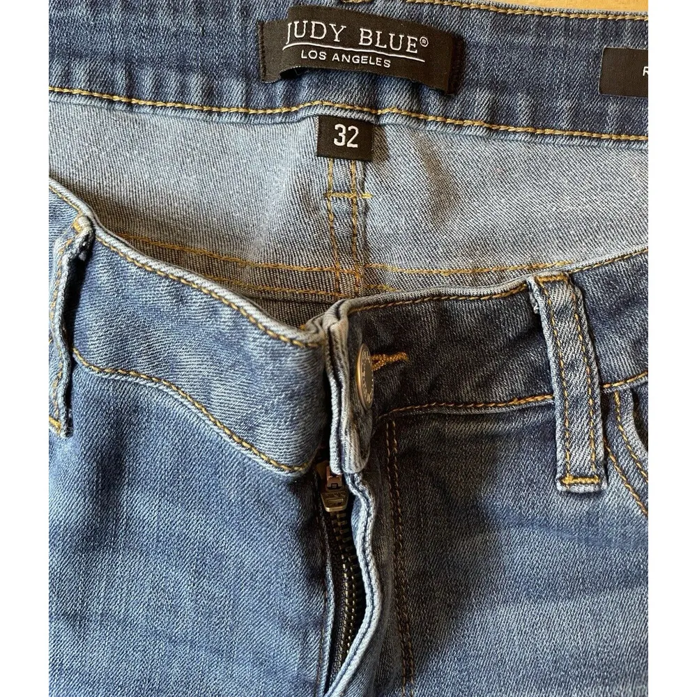 Judy Blue Relaxed Fit Mid-Rise Slim Jeans Women Size 32 Blue Faded Ankle Stretch - Image 5