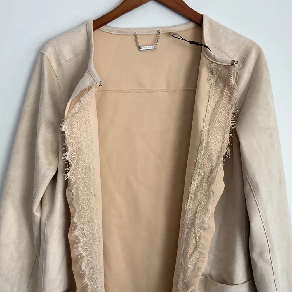 T Tahari Faux Suede Leather Lace Jacket Small - Image 4