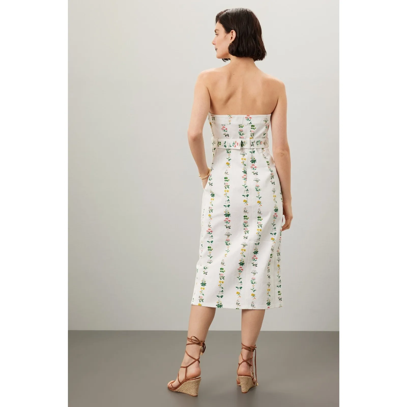 ADAM LIPPES Women's White Floral Print Strapless Belted Midi Dress Size 2 - Image 2