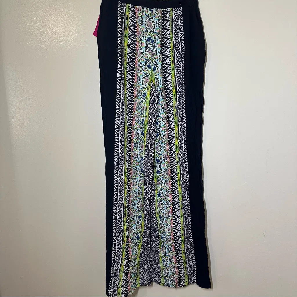 Xhilaration Black and Multicolor Patterned Wide‎ Leg Pants - Image 2