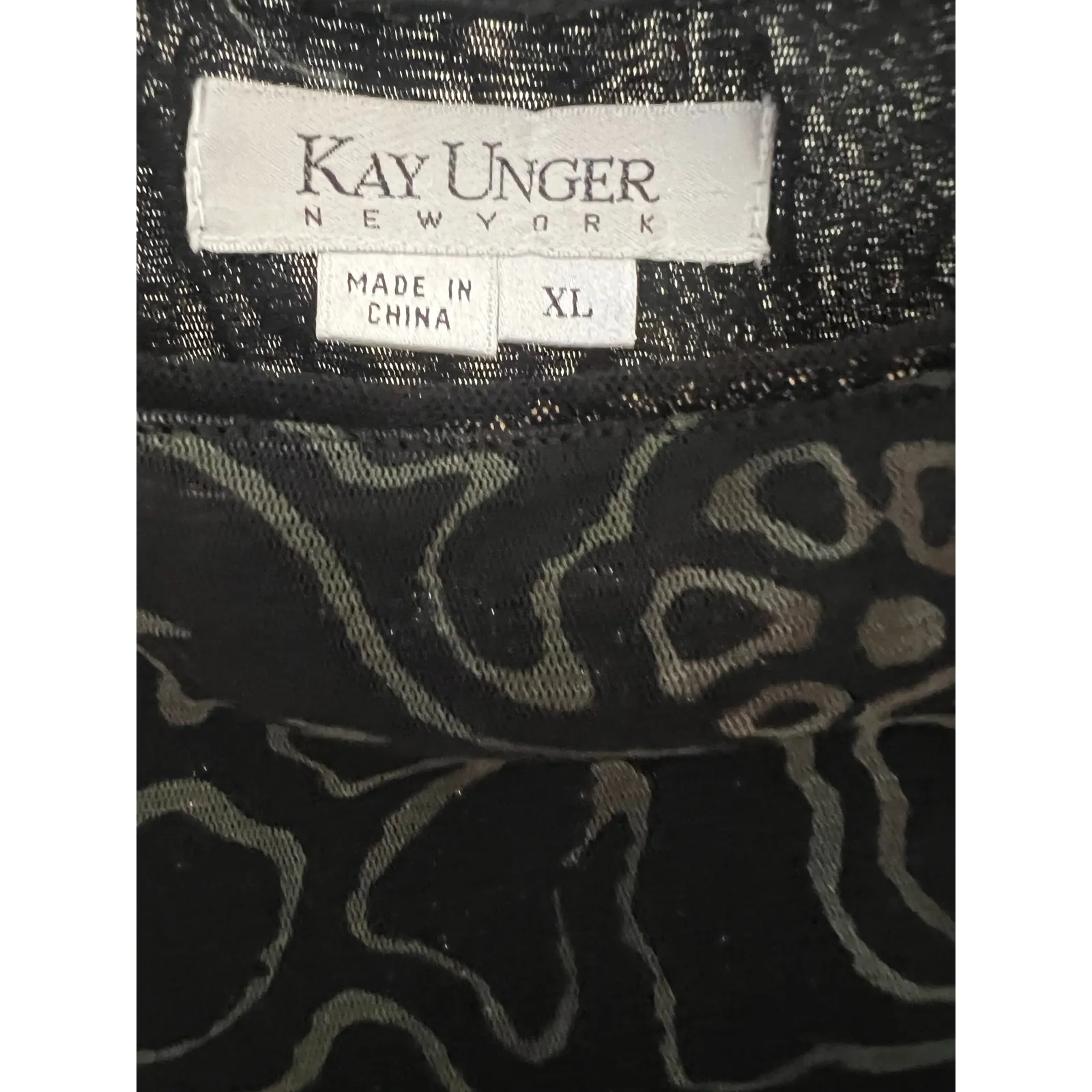 Kay Unger 100% Nylon Sheath Bodycon Green Black Printed Dress XL High Neck - Image 4