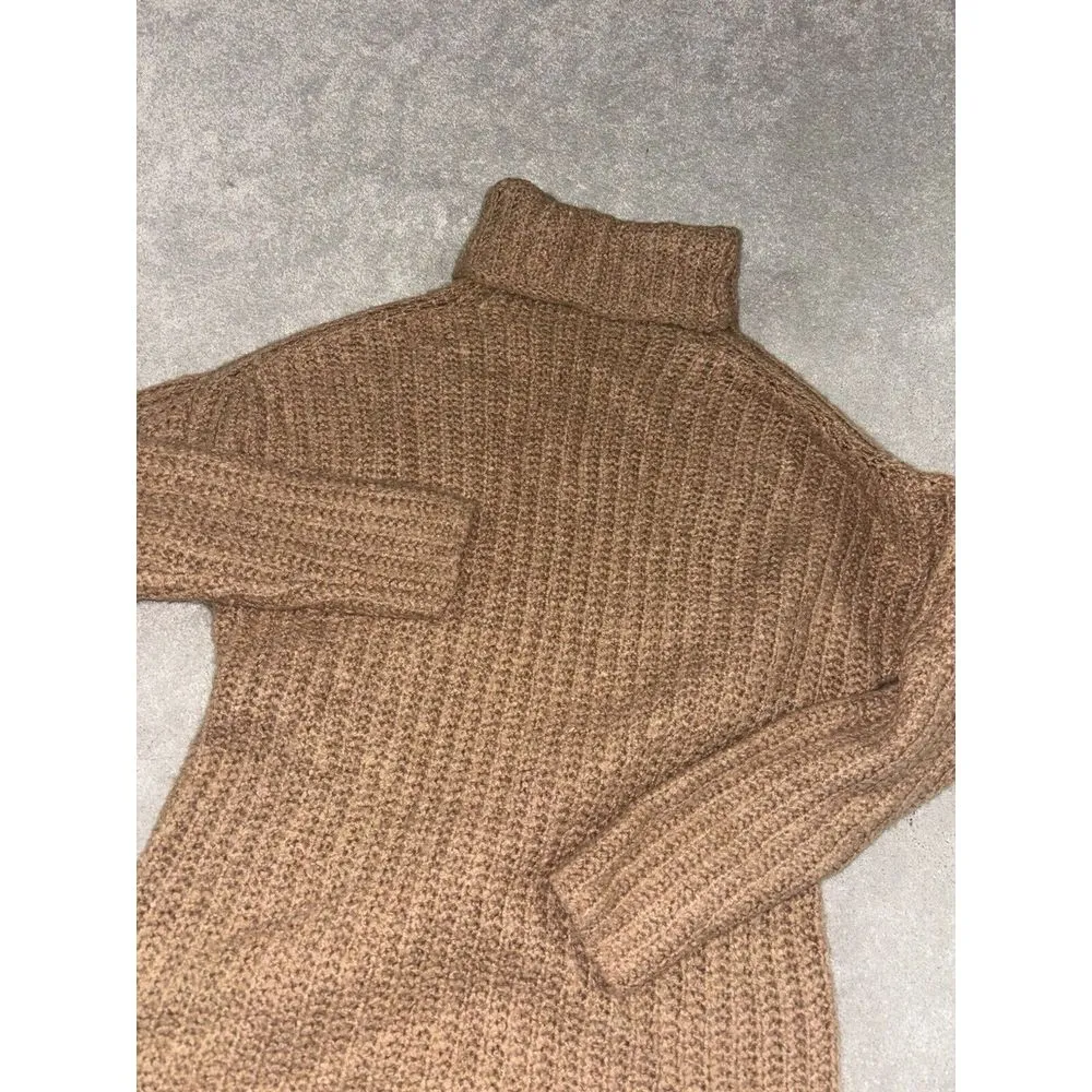 abercrombie & fitch Brown‎ Chunky Knit Turtleneck Sweater Small Split Hem EUC - Image 2