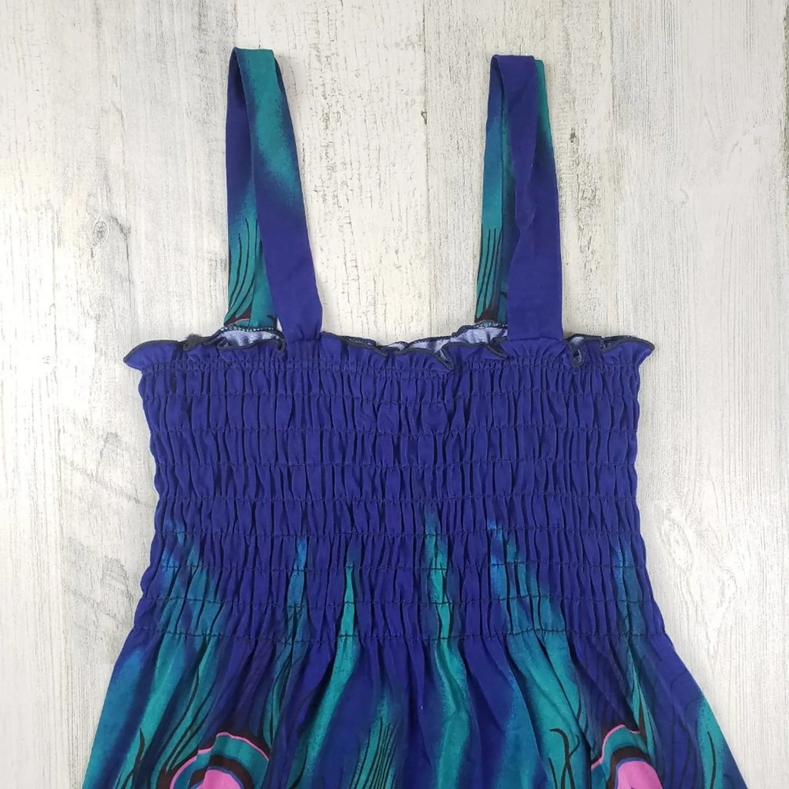 NWT Ace Fashioned Smocked Peacock Feather Summer Dress Women's Size Small Blue - Image 2