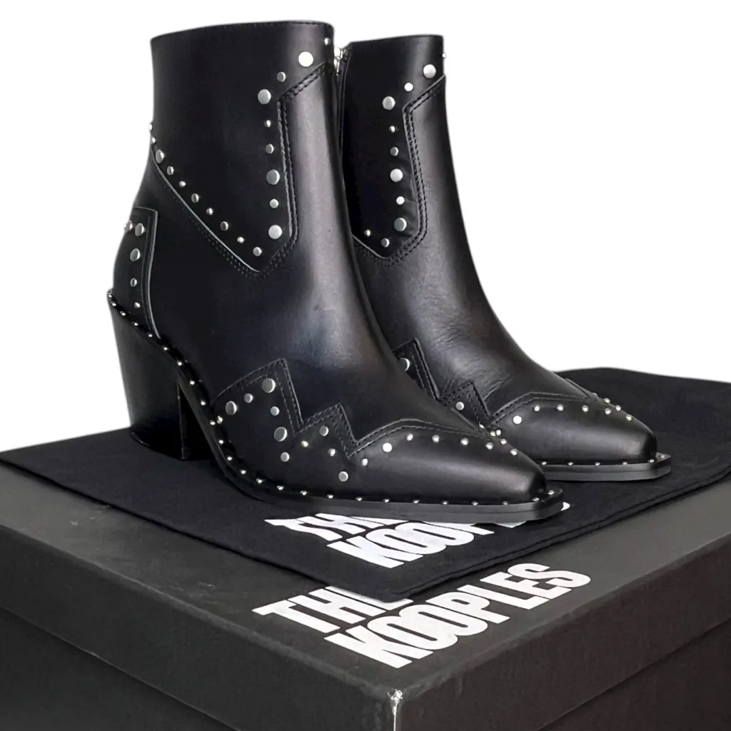 The Kooples Women’s Leather Santiag Studded Black Ankle Booties FR37 US 6 nwt - Image 1