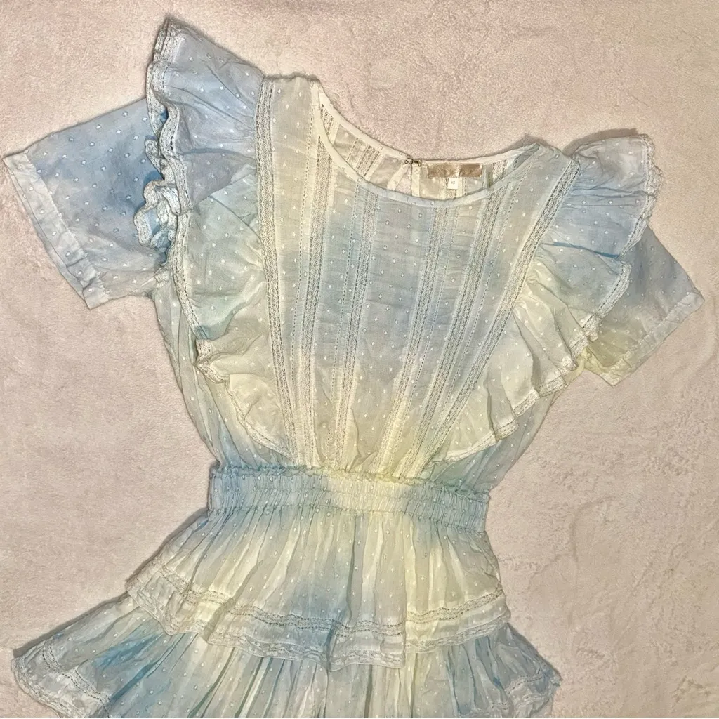Loveshackfancy Natasha Ruffle Mini Dress in Lily Pond Natural Hand Dye size XS - Image 5