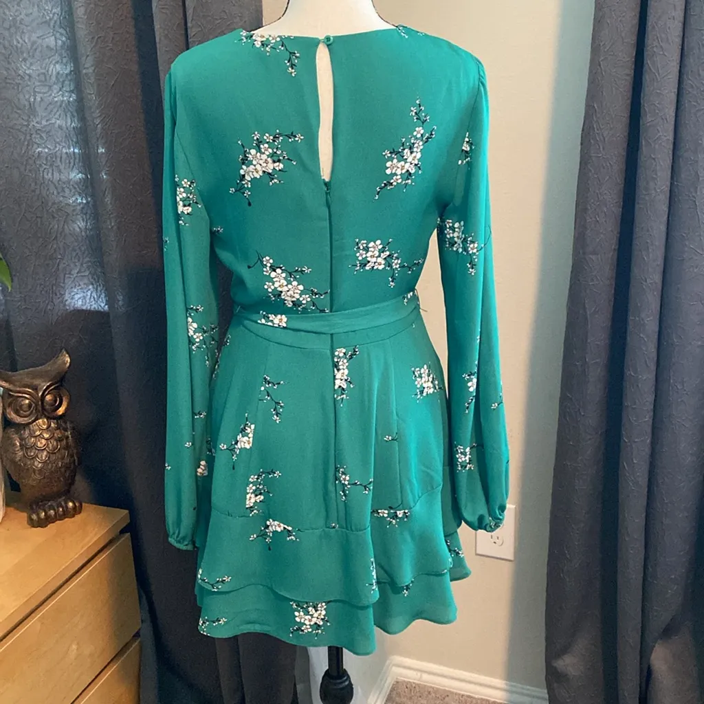 Chelsea28 Green Wrap Dress Long Sleeve V-Neck - Image 2