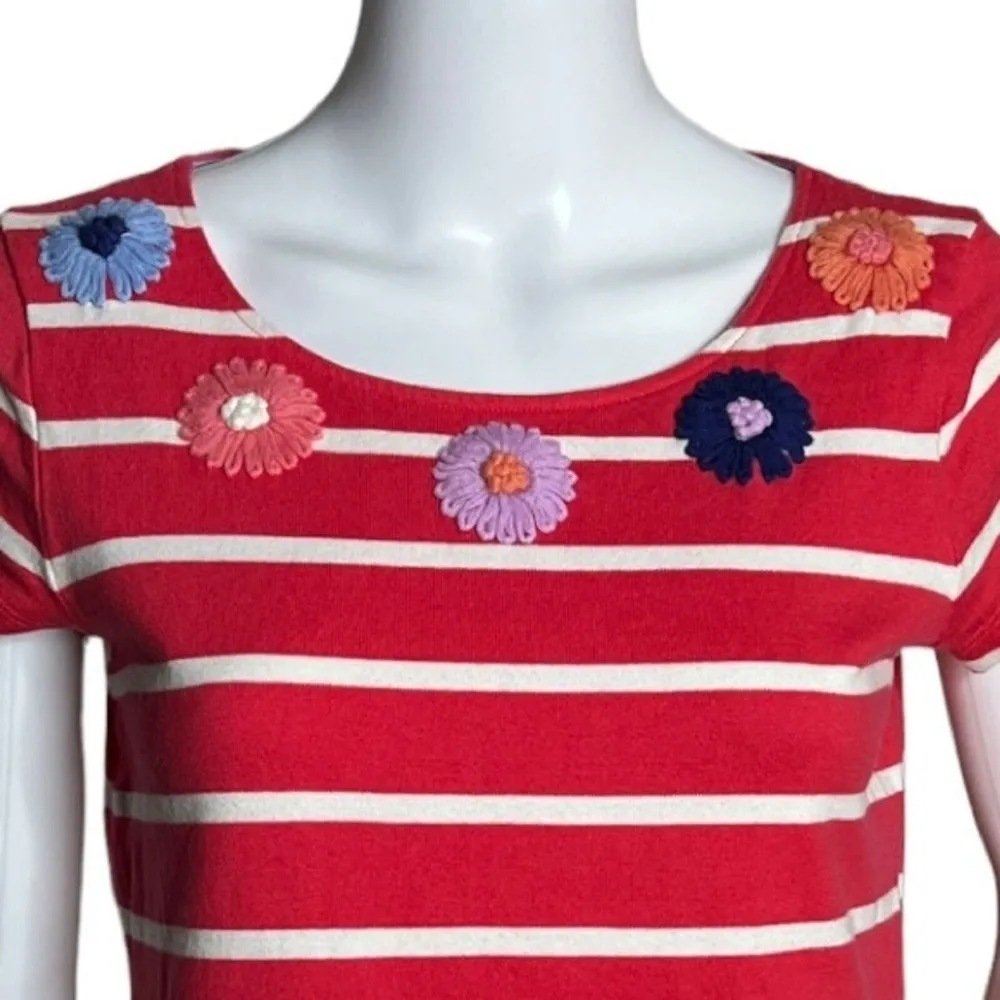 Boden Shirt Women 4 Top Floral Embroidered Red White Striped Crochet Flower Boho - Image 4