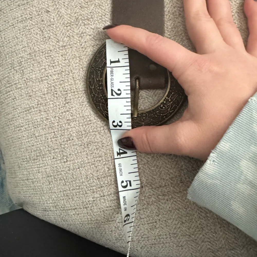 PROMOD Vintage Woman’s‎ Made In France Brown Split Leather Cowhide Belt Size 34” Gold - Image 7