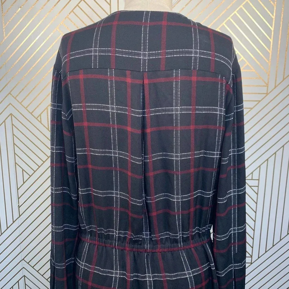 ALC A.L.C. Simona Shirt Dress Long Sleeve Check Plaid Silk Black Red Size 10‎ - Image 11