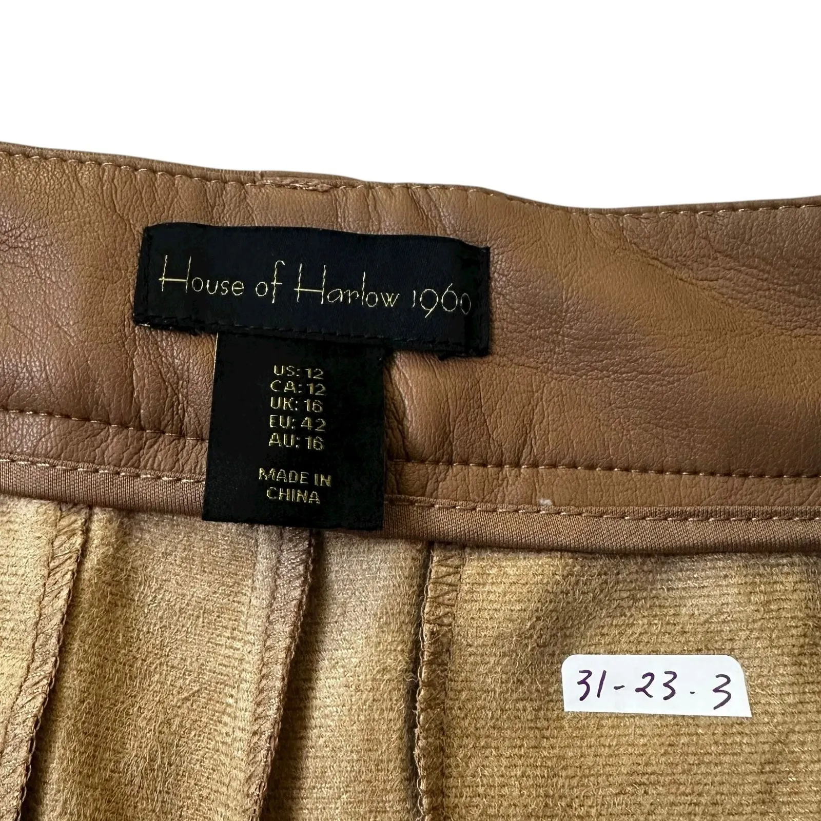 House of Harlow 1960 Camel Wide Leg Faux Leather Pants Women's Size 12 | 31 - Image 5