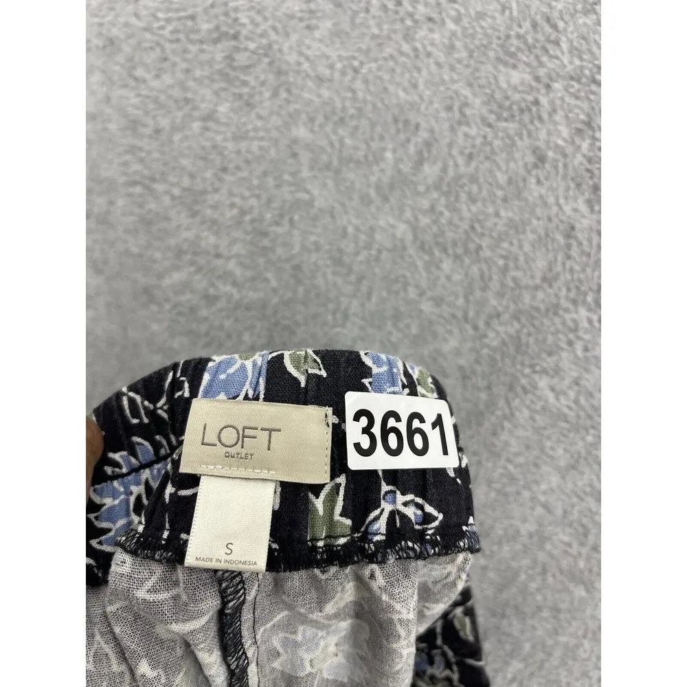 LOFT Ann Taylor Women's Skirt Floral A Line Linen Elastic Waist Black Small - Image 4