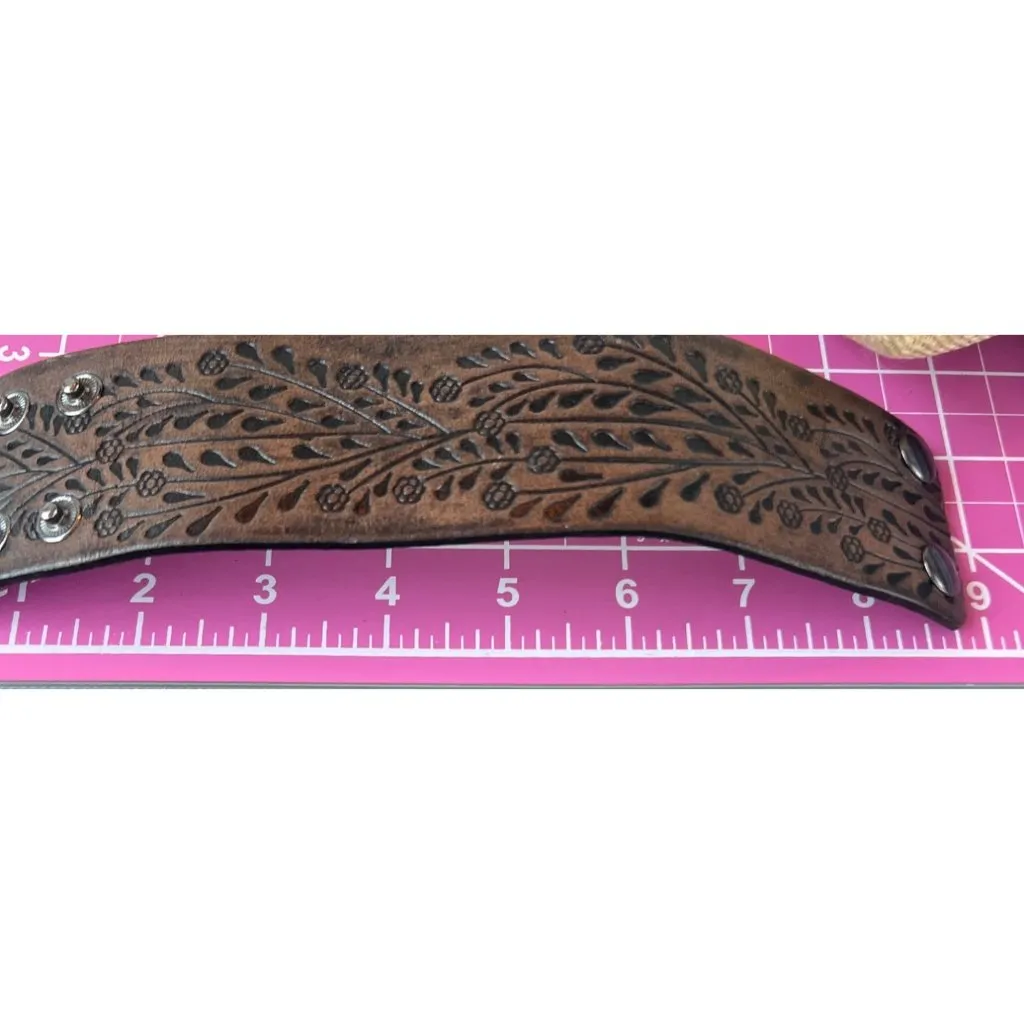 Faux Leather Tooled Cuff Bracelet Floral Leaves 3 Sizes 7.5" - Image 4