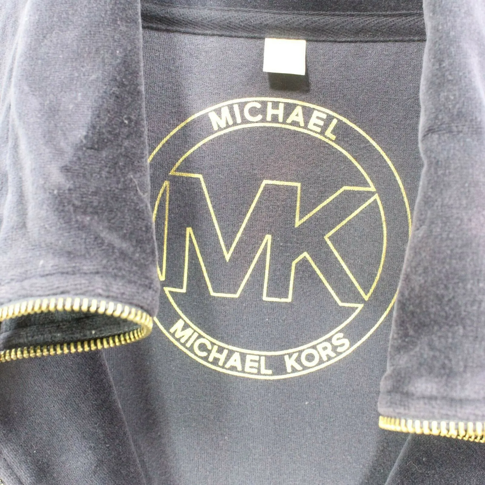 Michael Kors Womens Velvet Jacket Blue Front Zipper Pockets Drawstring - Image 9