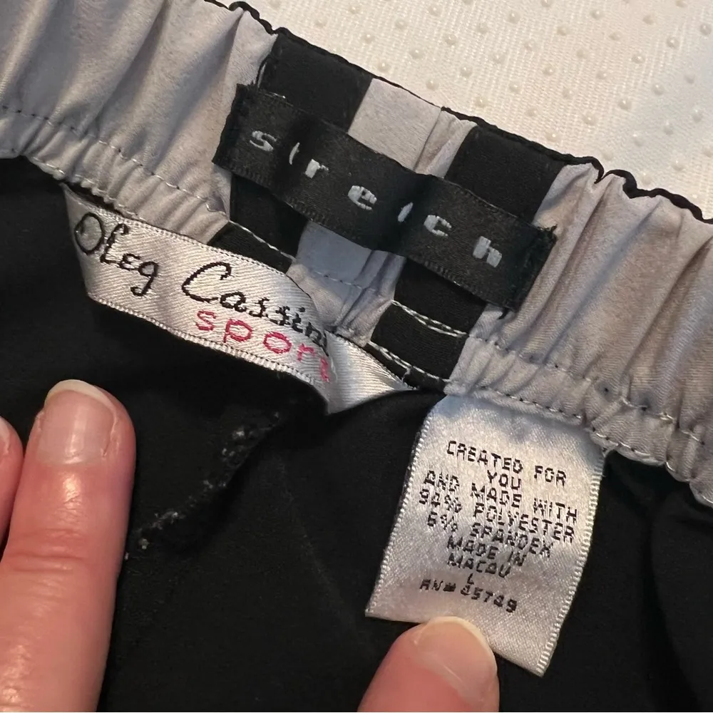 Oleg Cassini Sport Stretch Black Track Pants Women’s Size Large White Stripes - Image 5