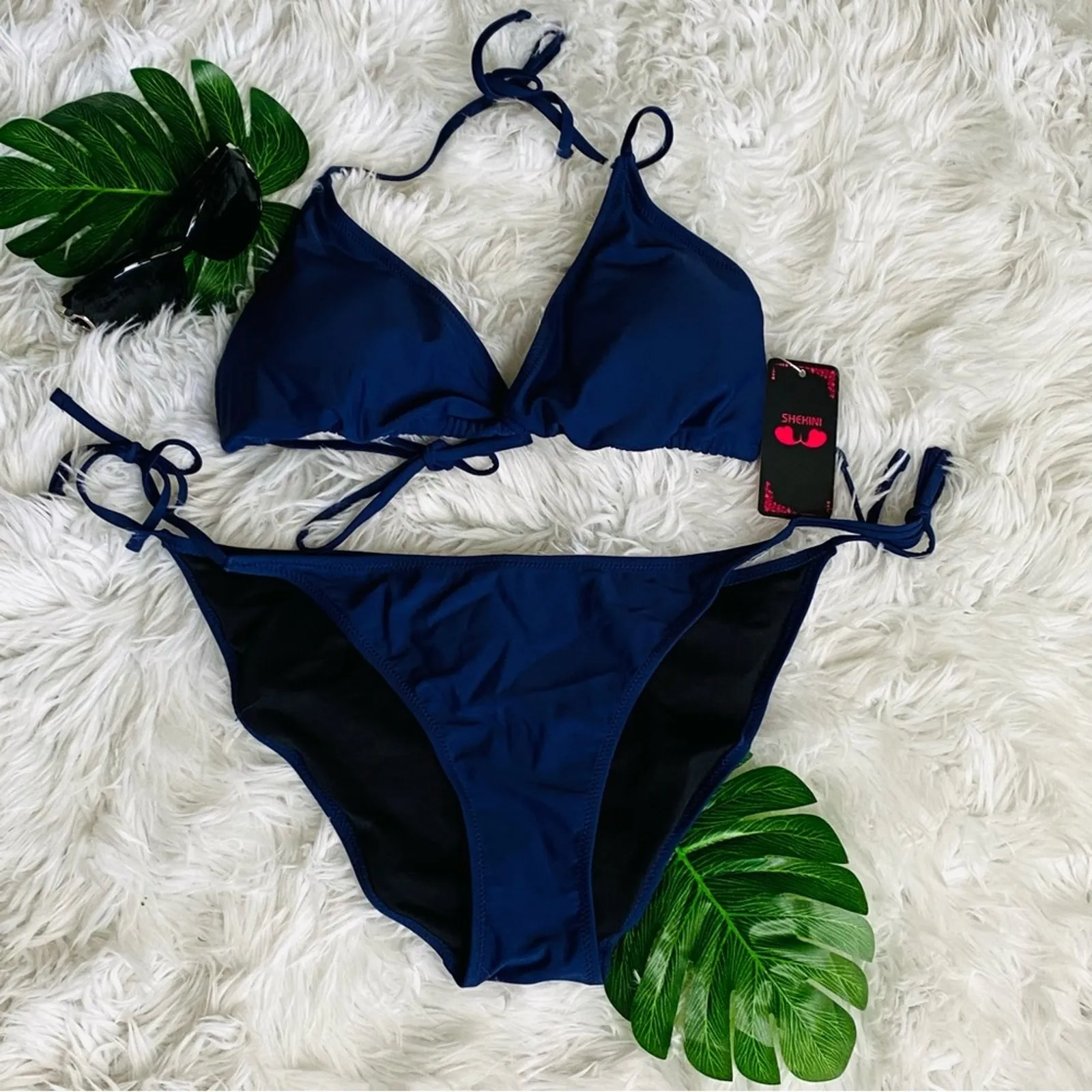 SHEKINI Women's Triangle Low Waisted String Bikini Size XL New Blue - Image 3