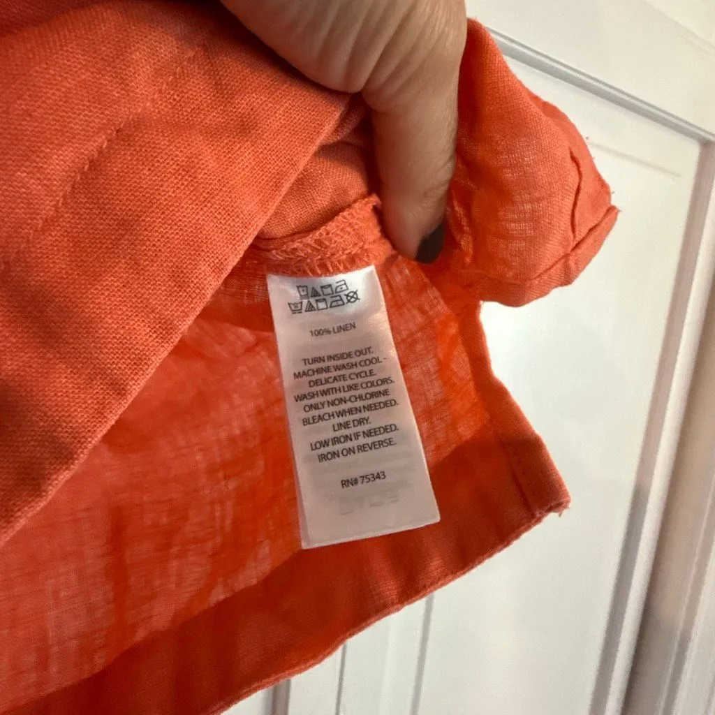 Calypso St. Barth  100% linen coral tie front button down M - Image 4