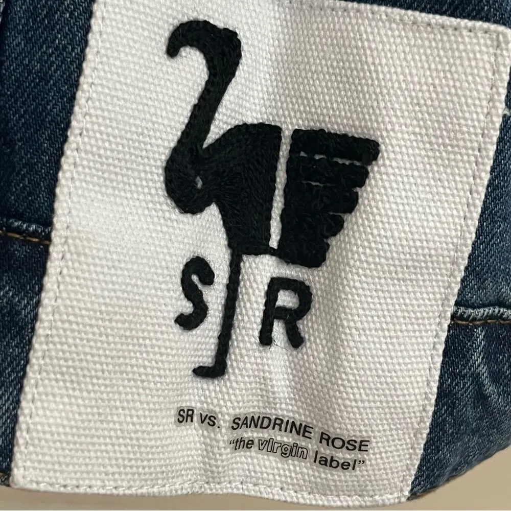 Sandrine Rose x Free People Distressed Embroidered Denim Trucker Jacket L NEW Blue Size L - Image 9