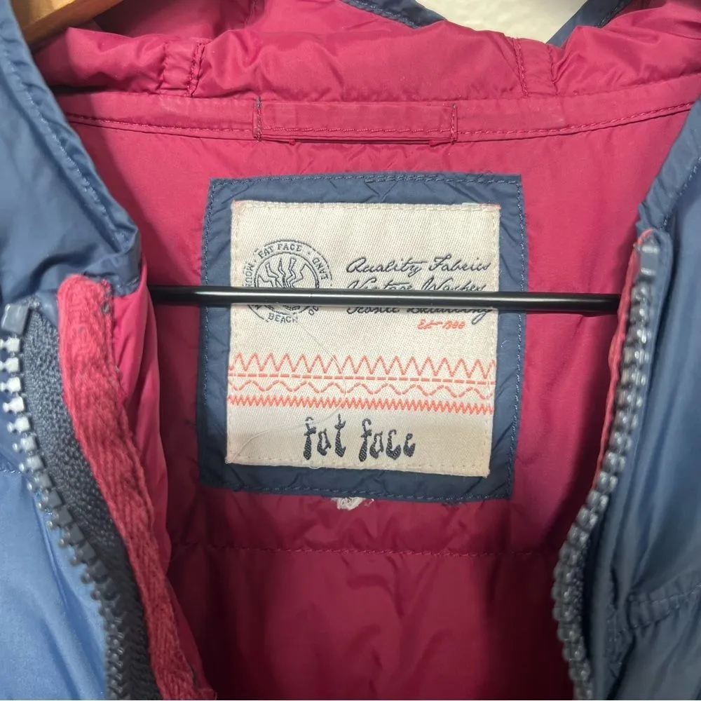 Fat Face Lightweight Puffer Coat Down Jacket Navy Burgundy Size Medium Blue - Image 2