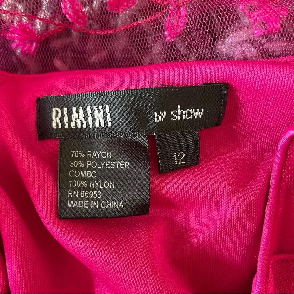 Y2K Vintage Rimini by Shaw Beaded Sakura Floral Sheer Mesh Trim Pink Midi Dress Size 12 - Image 8