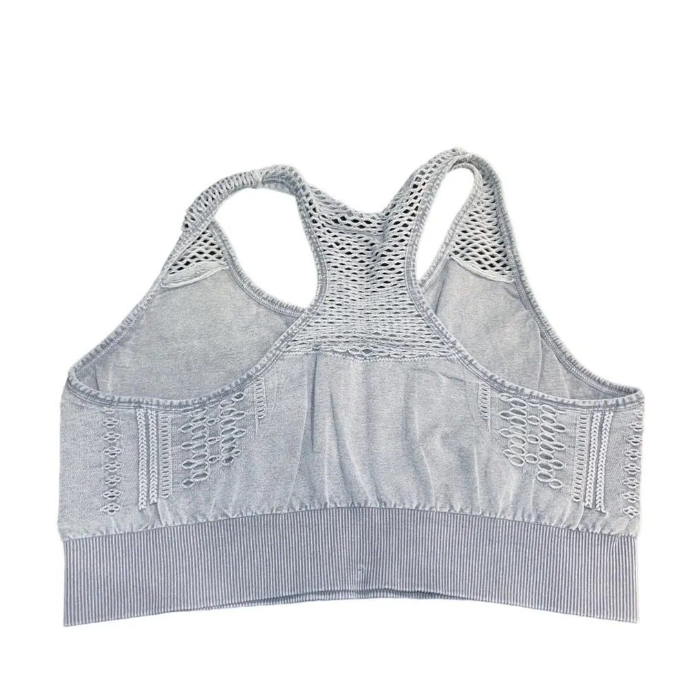 Nanette Lepore Gray Athleisure Sports Bra‎ Crochet Cutout Racerback Size 1X - Image 2