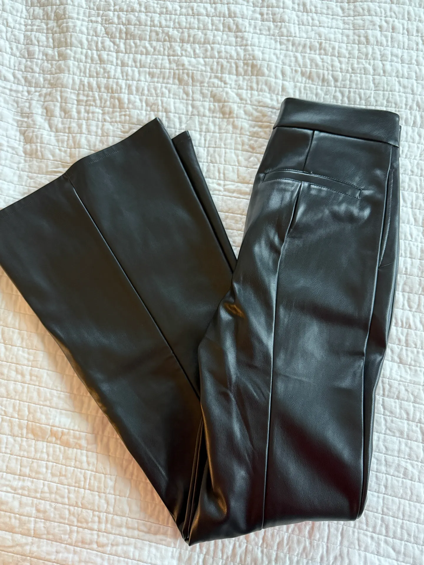 Black Flare Leather Pants - Image 3