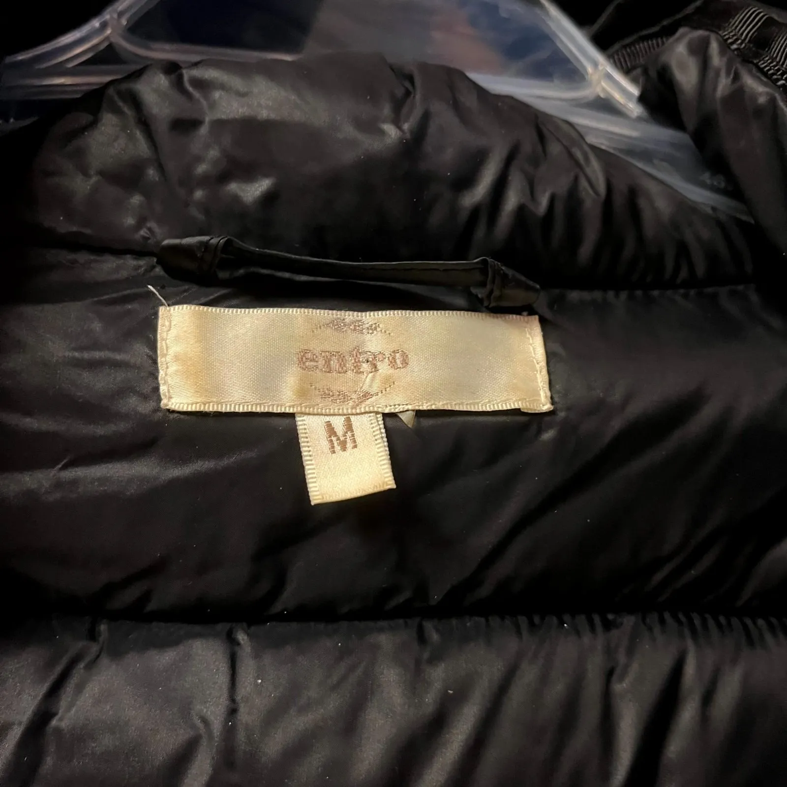 Entro Puffer Vest Womens Medium Black Nylon Zipper Pockets Button-Front Hooded - Image 3