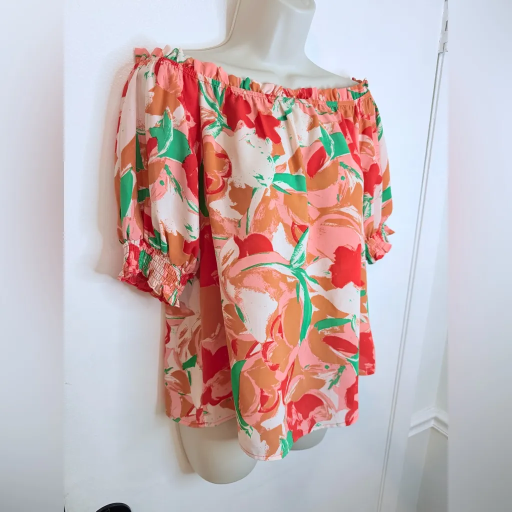 Haley And Co. Off The Shoulder Floral Top Size M Red Size M - Image 3