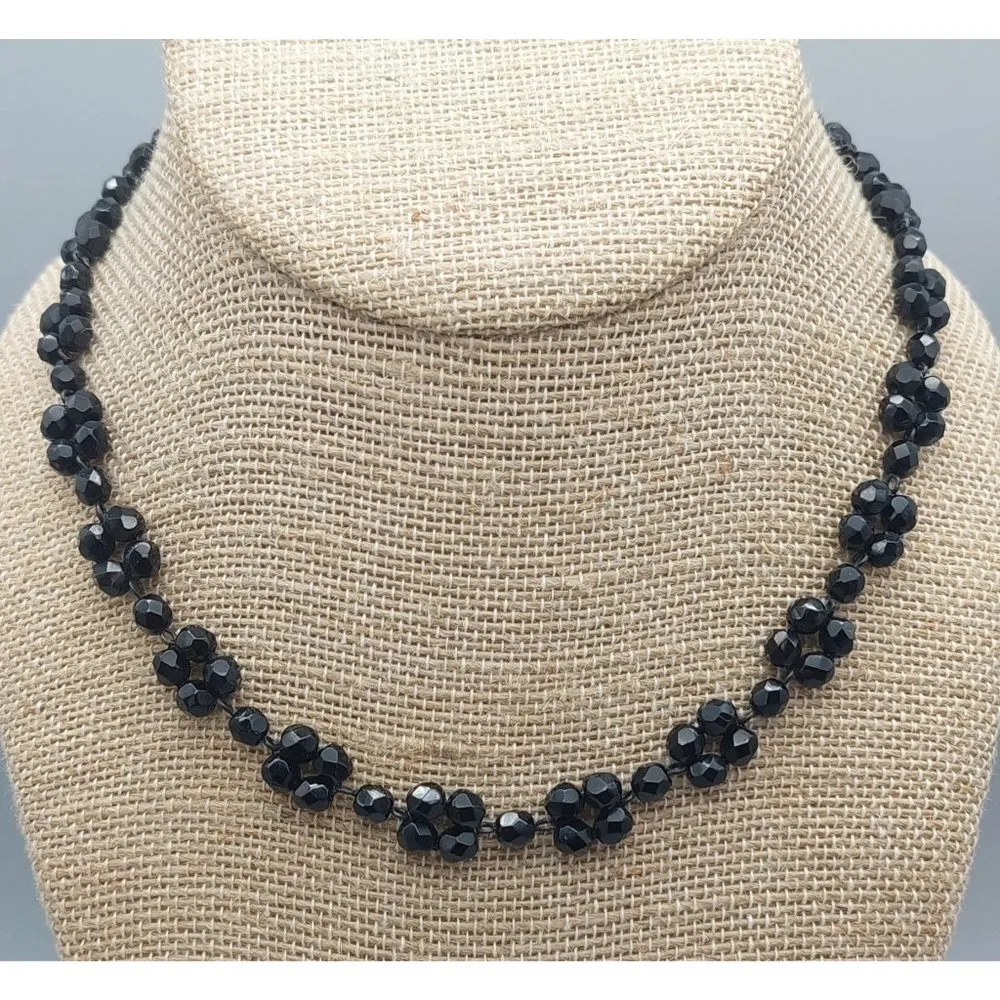 Black Glass Bead Lot of 2 Choker Necklace Thick Bead Bracelet - Image 4