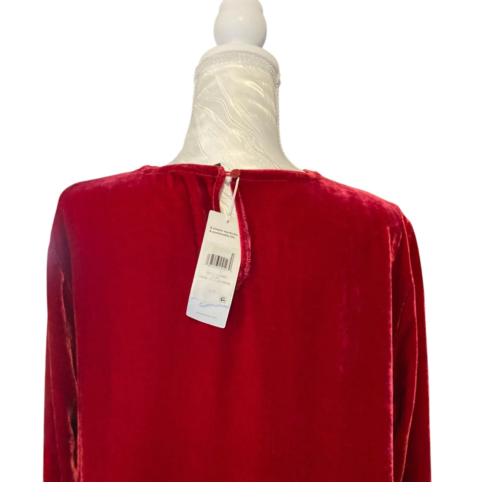 Eileen Fisher The System Ruby Red Silk Velvet Dress Womens Sz Small Knee Length - Image 15