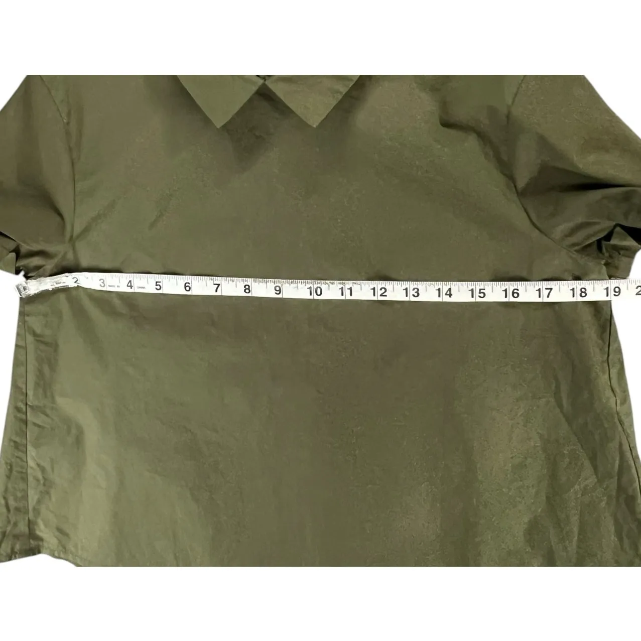 Lalu Blouse Womens S Olive Green Collared Back Cutout Tie Boxy Contemporary Top - Image 6