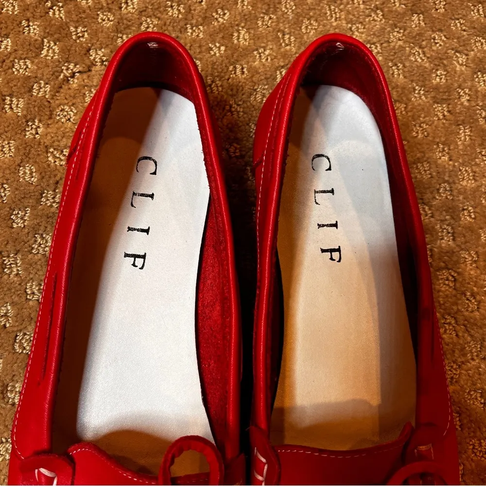 CLIF Made in Italy SZ 41 Red Leather Loafers Moccasins Preppy Retro 90s Academia - Image 4