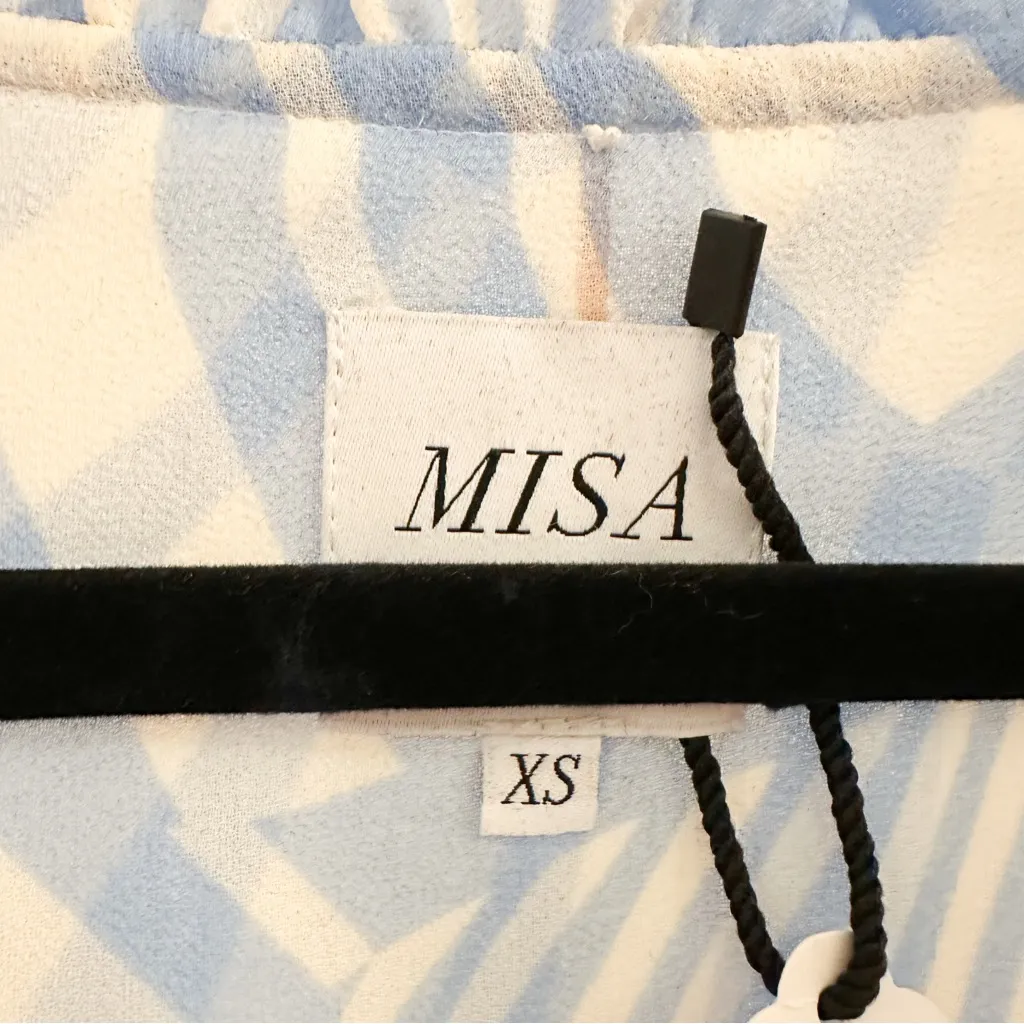 NEW MISA Los Angeles Amata Swirl Print Maxi Dress Blue White Tassels Sz XS - Image 11