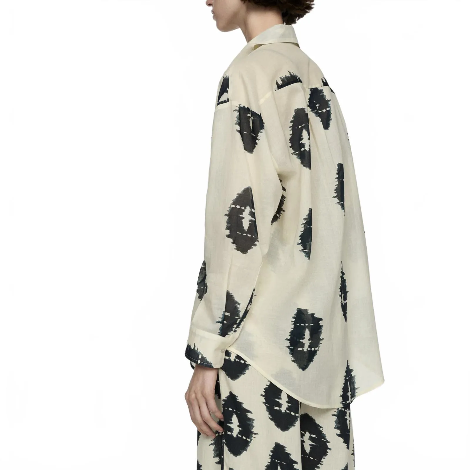 Mango Semi-Transparent Printed Shirt Ecru Tan NWT Size 8/Large - Image 2