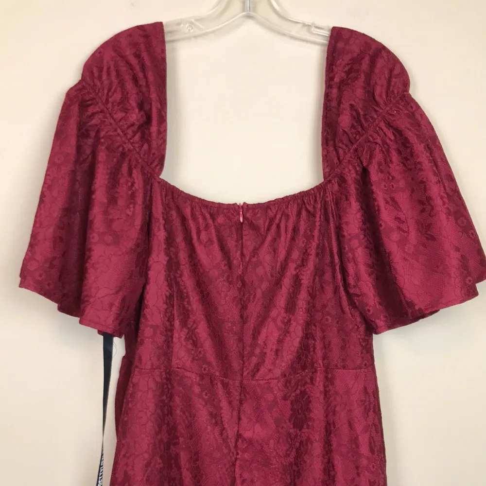 NWT PRETTYLITTLETHING Women’s Scarlet Red Lace Frill Hem Bardot Skater Dress - Image 5