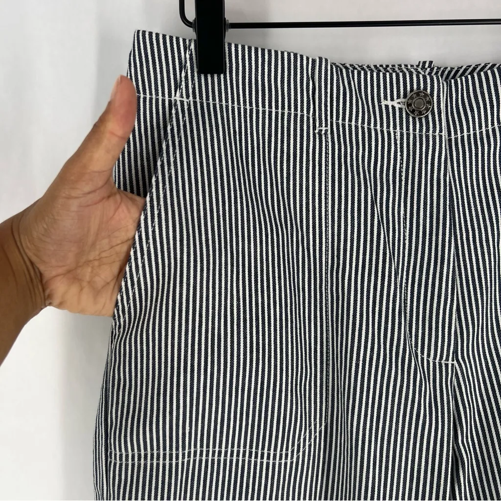 Norton Studio Twill Navy White Railroad Striped Ankle Zip Straight Leg Pants 8 Blue - Image 4