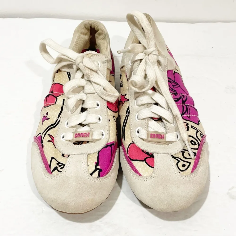 Coach Size 8 Dillon Poppy Leather Suede Multi Color Floral Sneakers - Image 2