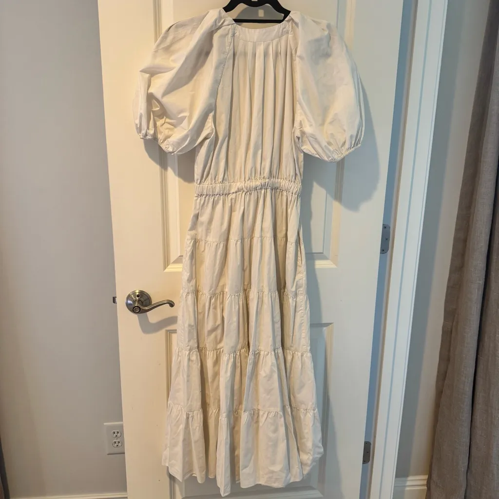 ULLA JOHNSON Off-White Ecru Olina Pleated Cotton-Poplin Midi Dress - Image 8