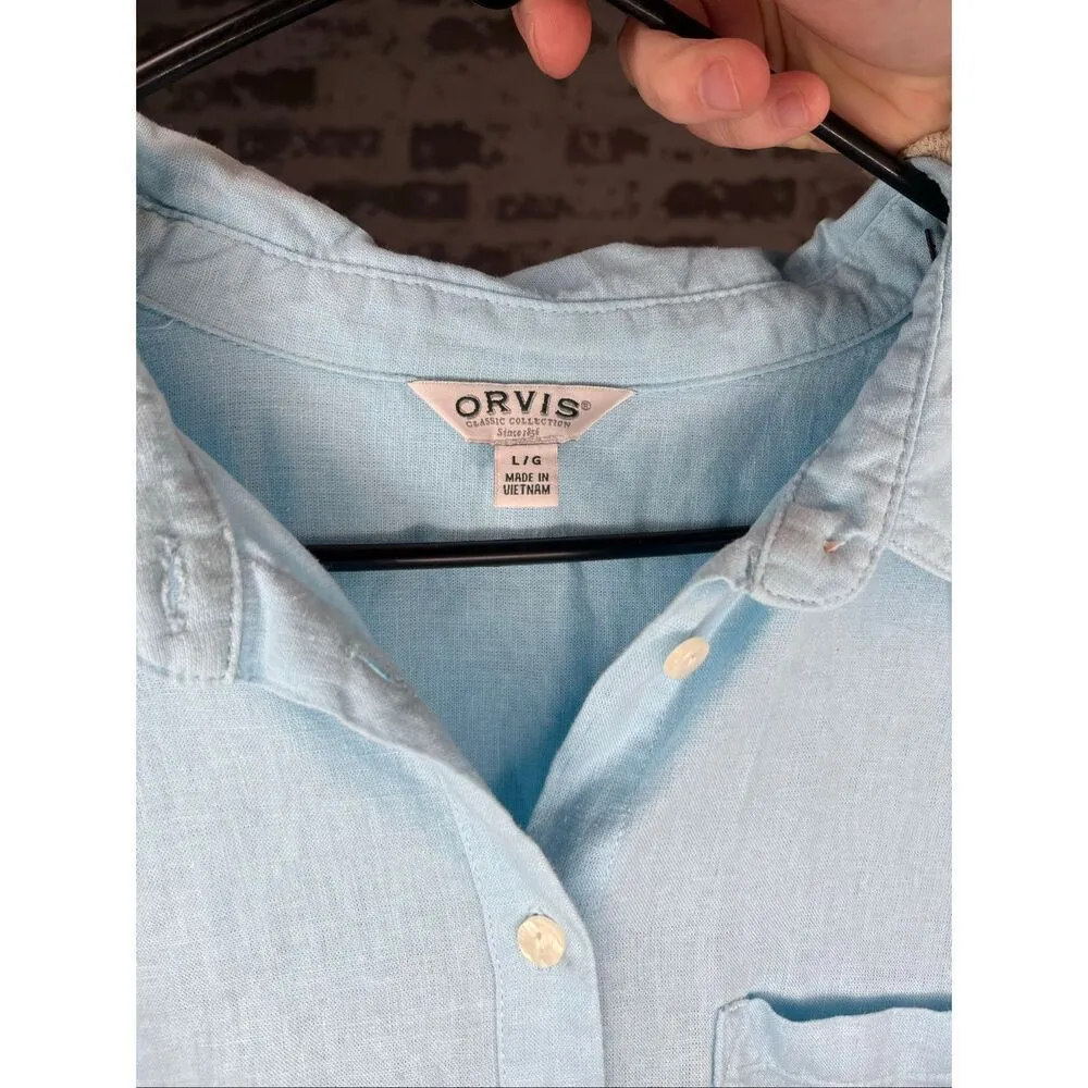 Orvis | women blue button down linen top - Image 2