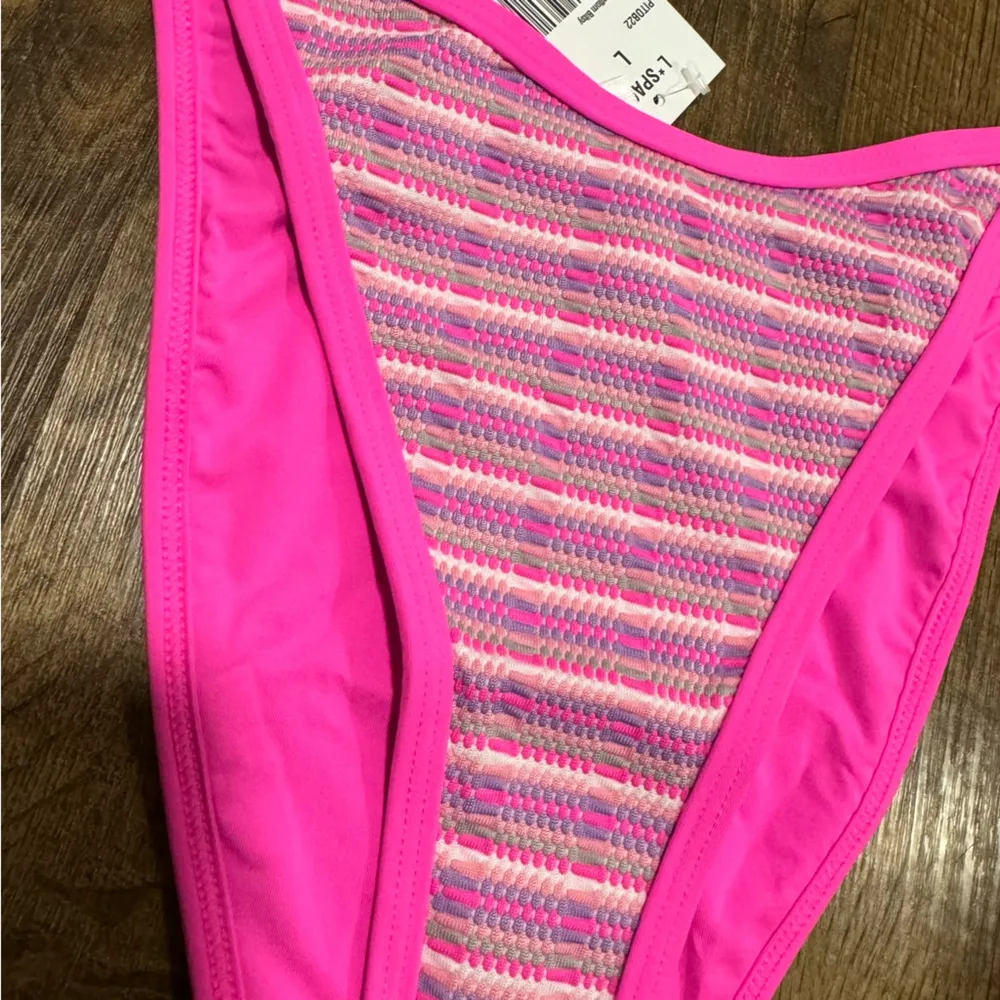NWT L*space Pamela Tommy Bikini Set Sz Large Electric Pink Pique Stripe - Image 10