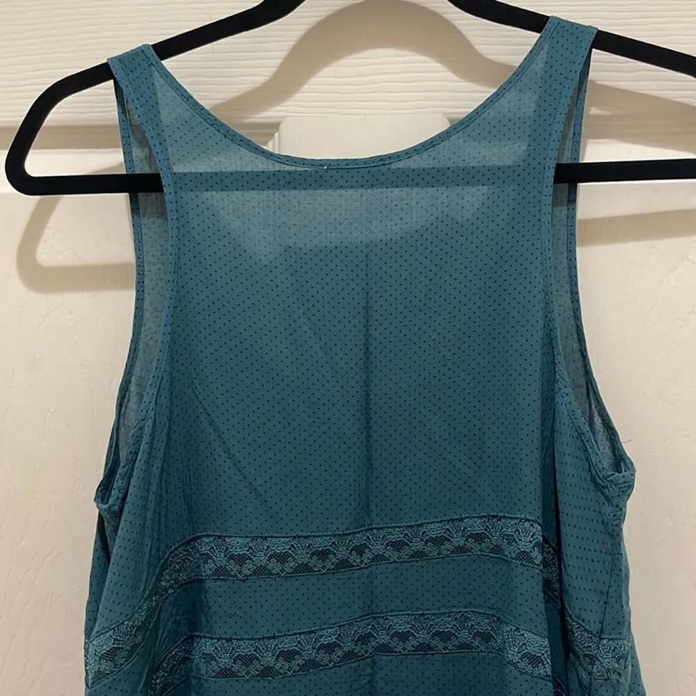 Free People Intimately Green Black Polka Dot Swing Lace Detail Sleeveless Tunic - Image 5