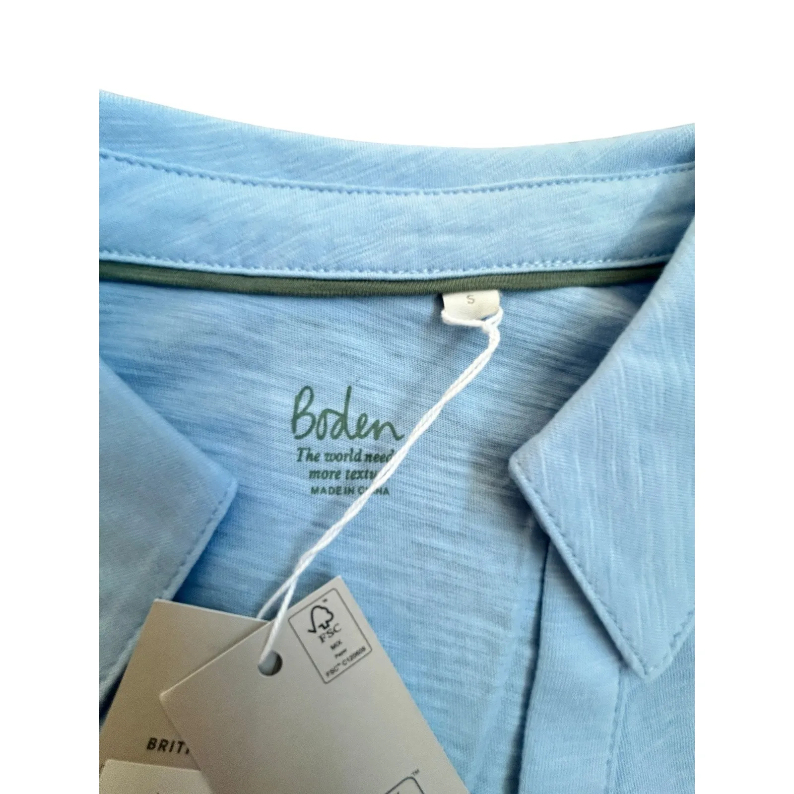 Boden Long Sleeve Collared Polo Shirt Light Blue Cotton Blend Women's Size S NWT - Image 4