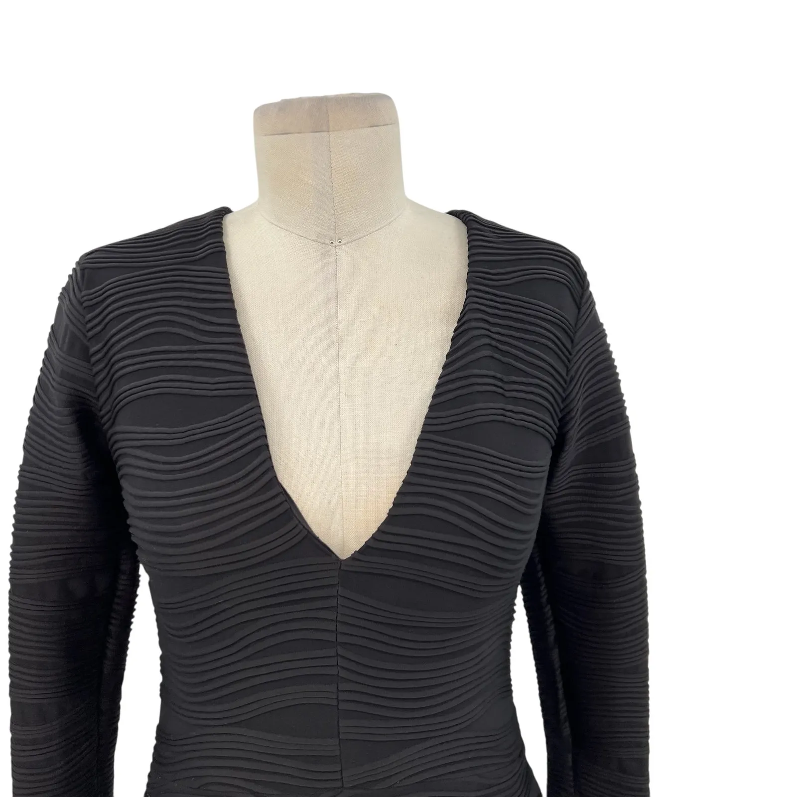 Bec & Bridge Textured Bodycon Mini Dress Ribbed Long Sleeve Black Size US 4 - Image 3