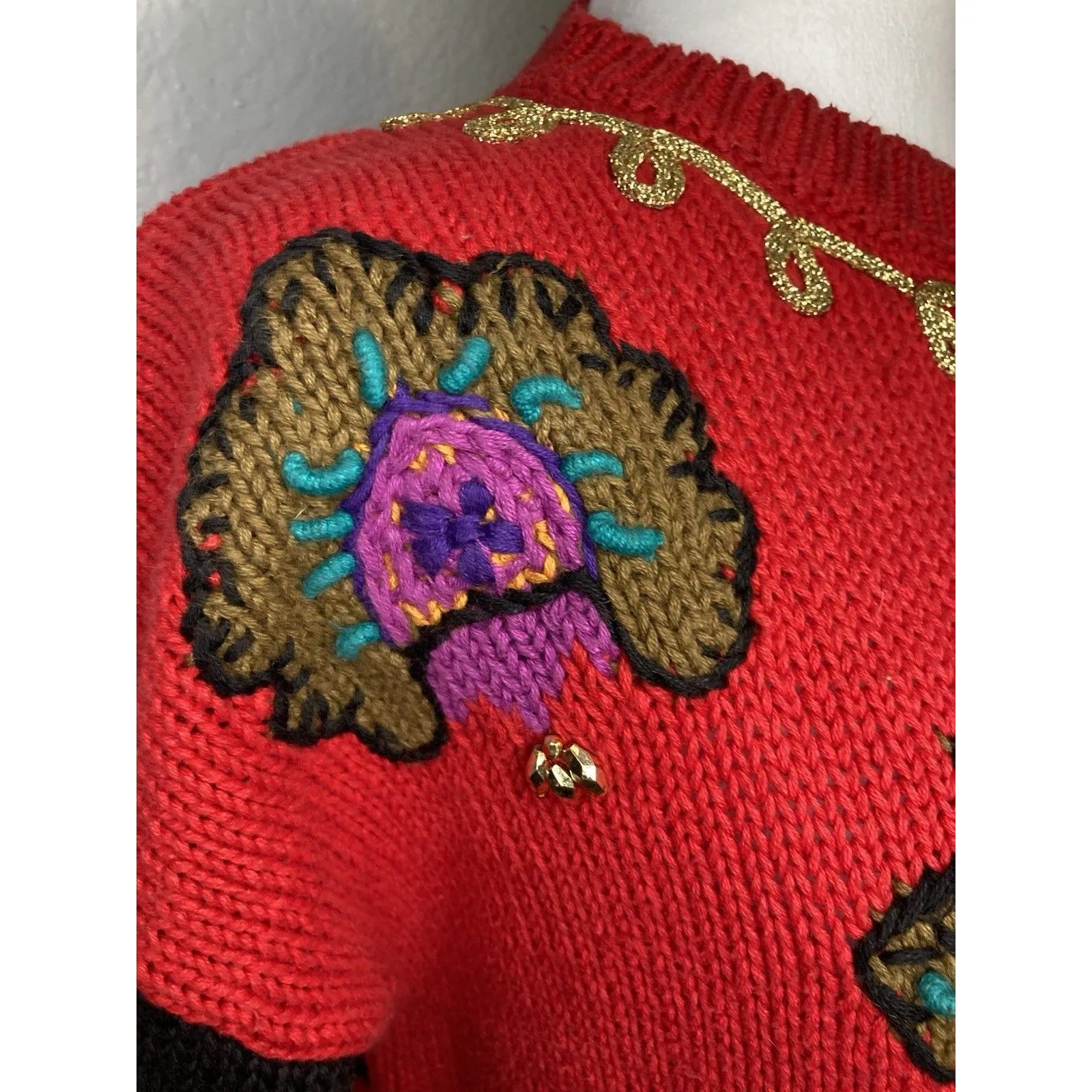 VTG 90s Rebecca Stone L Pop Artsy Sweater Boho Indie Ribbon Embellish Granny Size L - Image 4