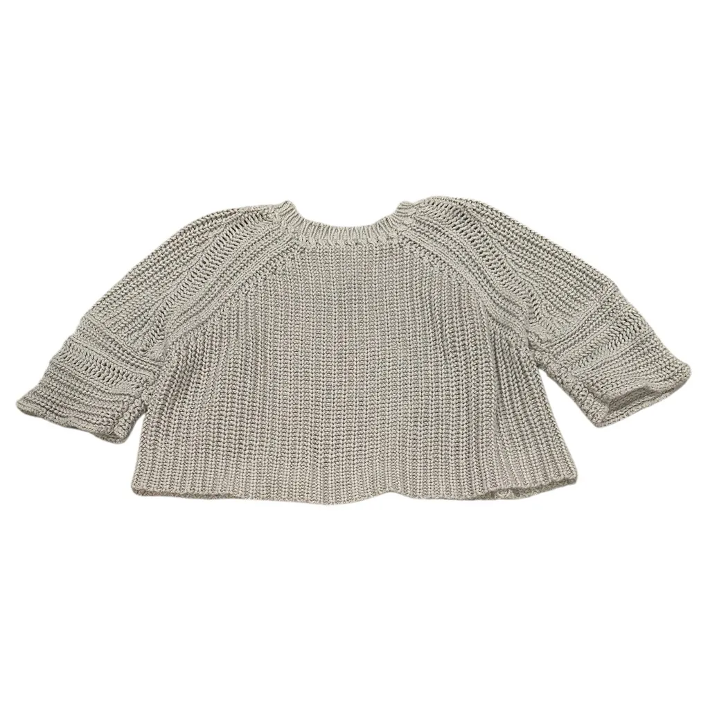 CHLOE MIKIMOTO CHUNKY CROPPED COTTON LAVENDER-GRAY 3/4 SLEEVE SWEATER - Image 3
